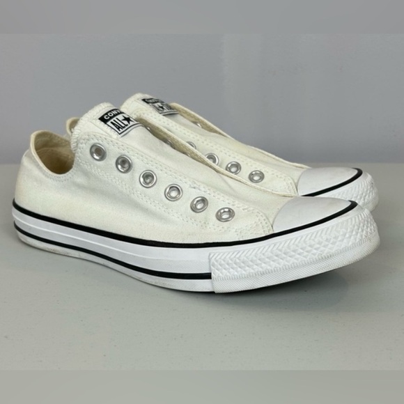 Converse Chuck Taylor All Star Slip On Low White Sneakers Women’s 8.5 - Picture 2 of 9